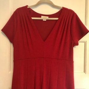 Anthropologie Maeve red short sleeve fit and flared dress L